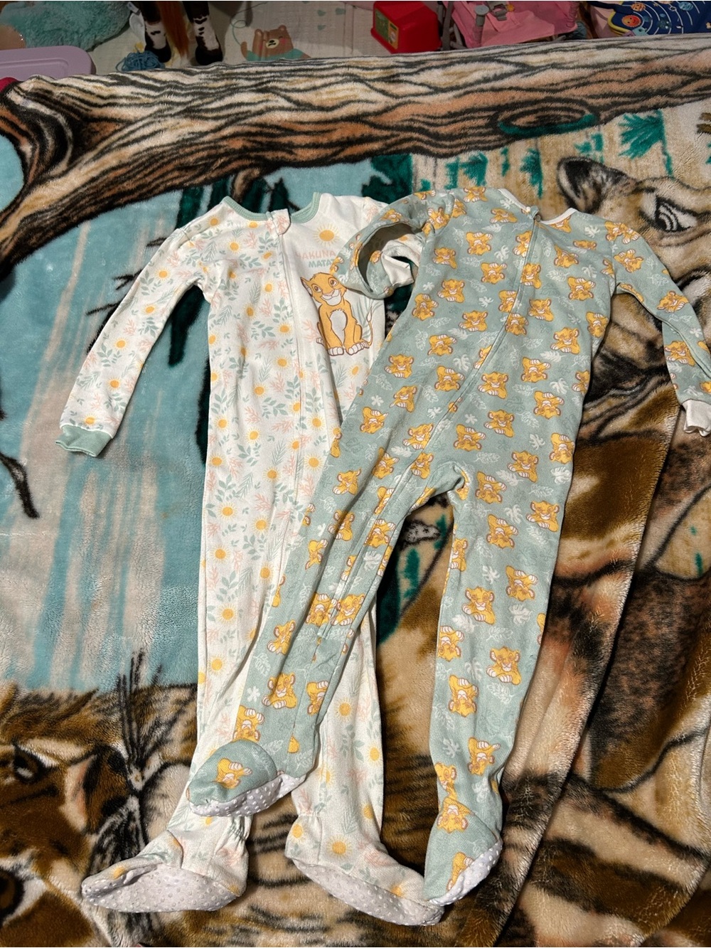 Disney Lion King Baby Footed One-Pieces in Light Blue & White